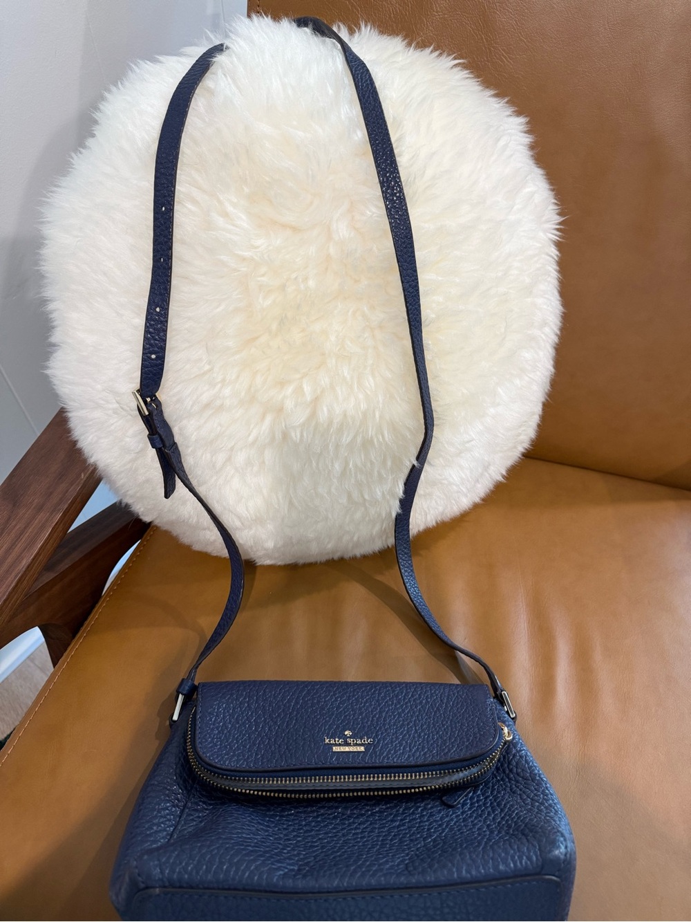 kate spade Navy Pebbled Leather Crossbody with Gold Hardware - Picture 3 of 9